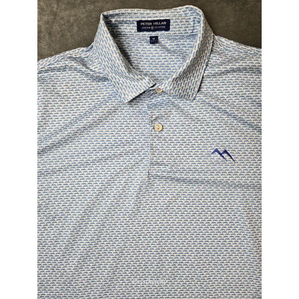 Peter Millar Polo Shirt Mens Medium Car All Over Print Golf Pine Canyon Golf